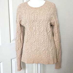 Ann Taylor Women's Oatmeal Heather Cable Crewneck Alpaca-Wool Blend Sweater M